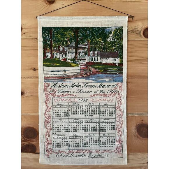 Vintage Linen Tea Towel/Wall Hanger. Michie Tavern. Charlottesville VA. 1982 cal - Picture 1 of 3